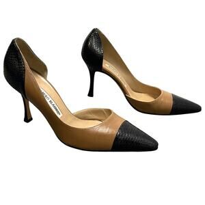 Manolo Blahnik Black and Tan Heels